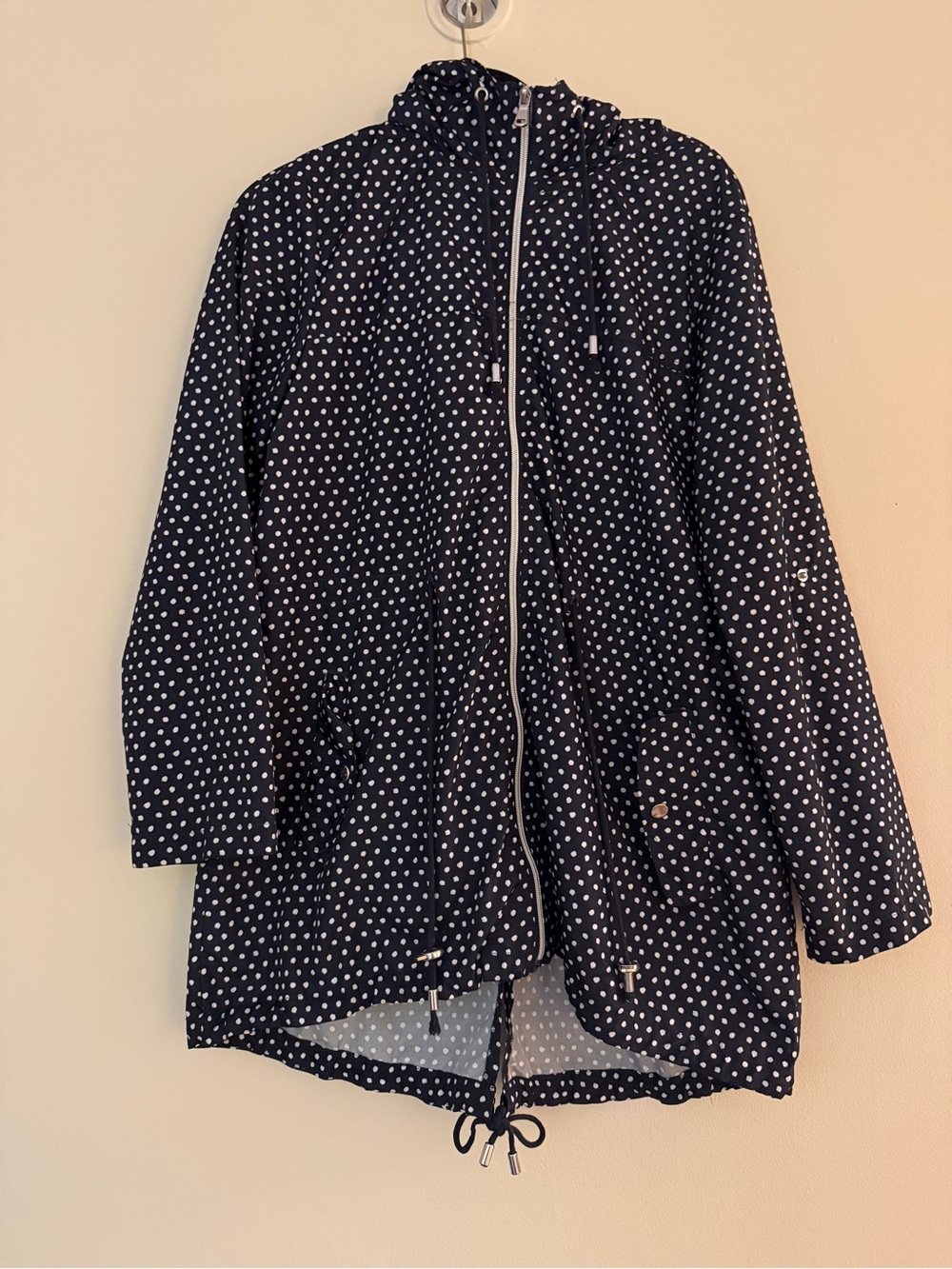Women's Navy Polka Dot Hooded Utility Jacket